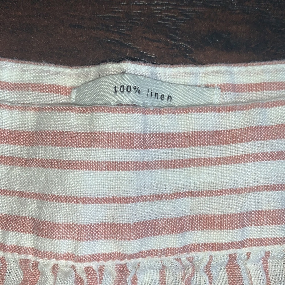 100% Linen Rachel Zoe Rose and Cream Striped Blouse, sz Large. - Picture 4 of 11